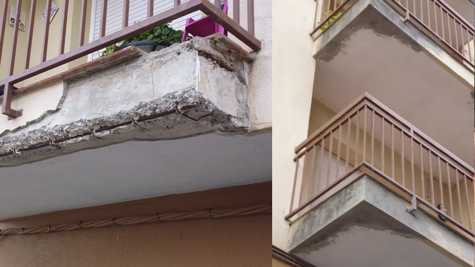 Balcón de hormigón rehabilitado por Construcciones Mogar